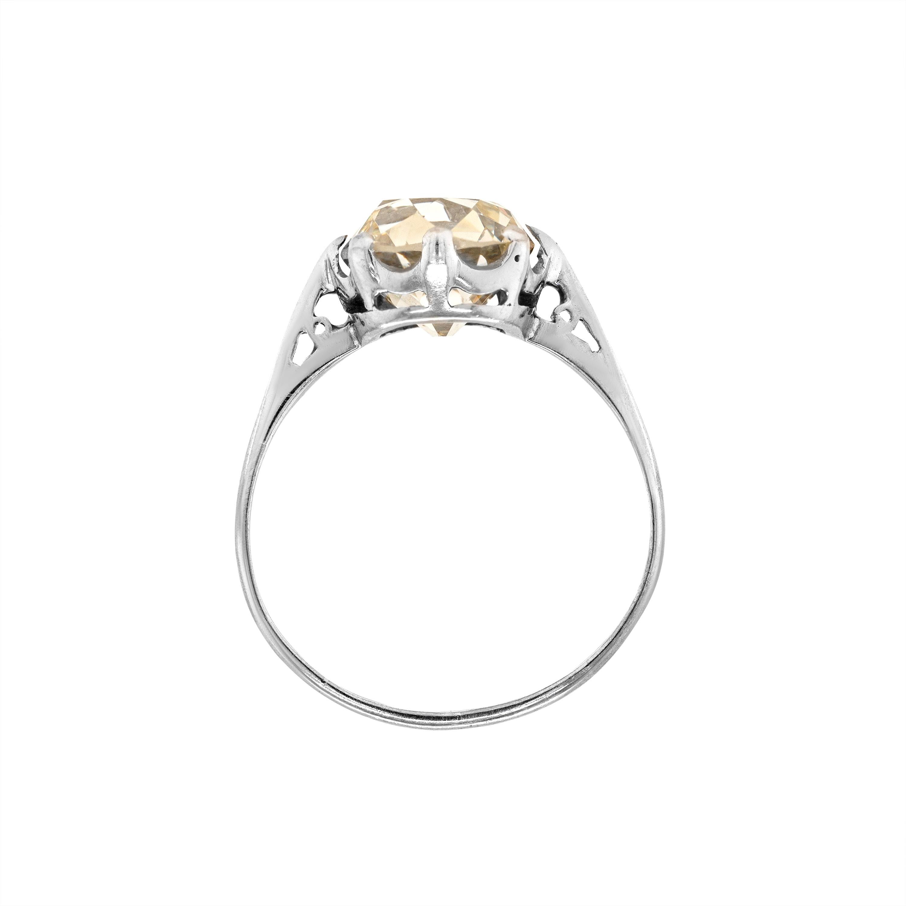 Old Mine Cut 3.60ct Old Mine Cushion Cut Diamond Solitaire 18k Gold Engagement Ring, c.1920s For Sale