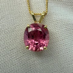 3.60ct Pink Purple Rubellite Tourmaline Oval 18k Yellow Gold Pendant Necklace