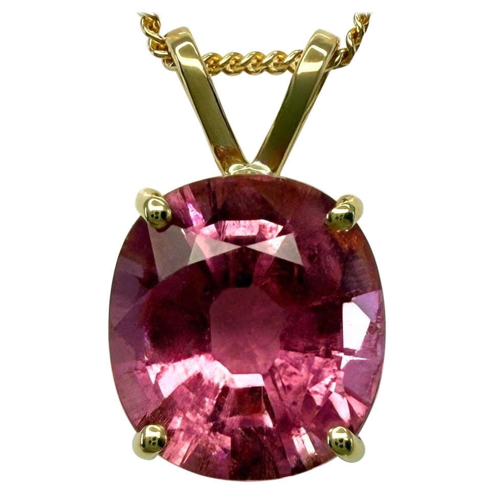 3.60ct Tourmaline Rubellite ovale rose pourpre Collier pendentif en or jaune 18k