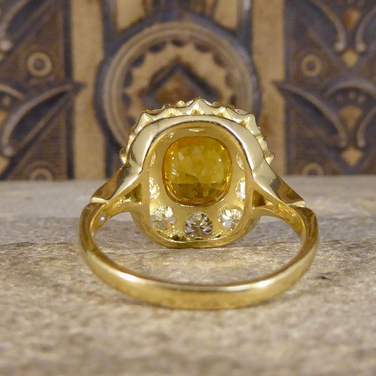 Edwardian 3.60ct Yellow Sapphire and 2.10ct Old Cut Diamond Cluster Ring 18ct Yellow Gold