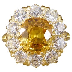 3.60ct Yellow Sapphire and 2.10ct Old Cut Diamond Cluster Ring 18ct Yellow Gold
