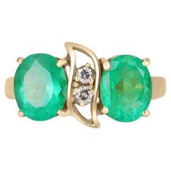 3.60tcw 18K Dual Oval Colombian Emerald & Diamond Right Hand Ring