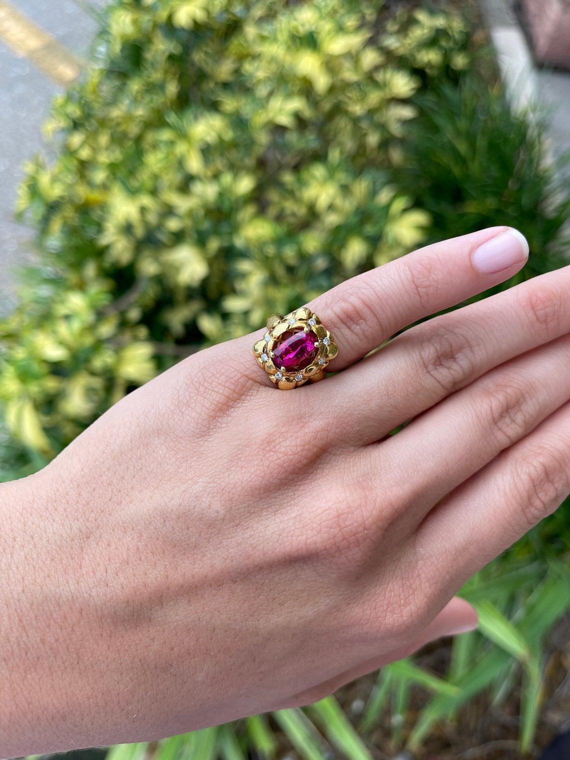 Women's 3.60tcw 18K Natural Rubellite & Diamond Cocktail Ring For Sale