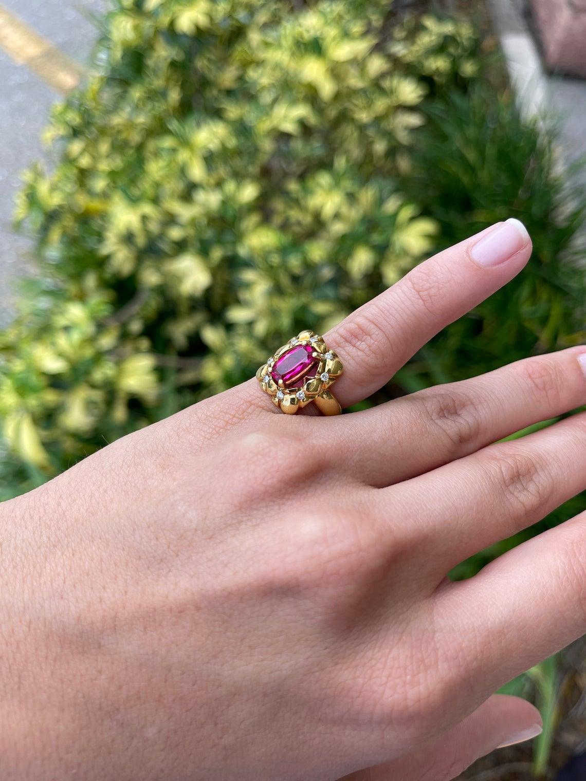 3.60tcw 18K Natural Rubellite & Diamond Cocktail Ring For Sale 1