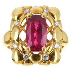 Anello cocktail con rubellite naturale e diamanti da 3,60tcw 18K