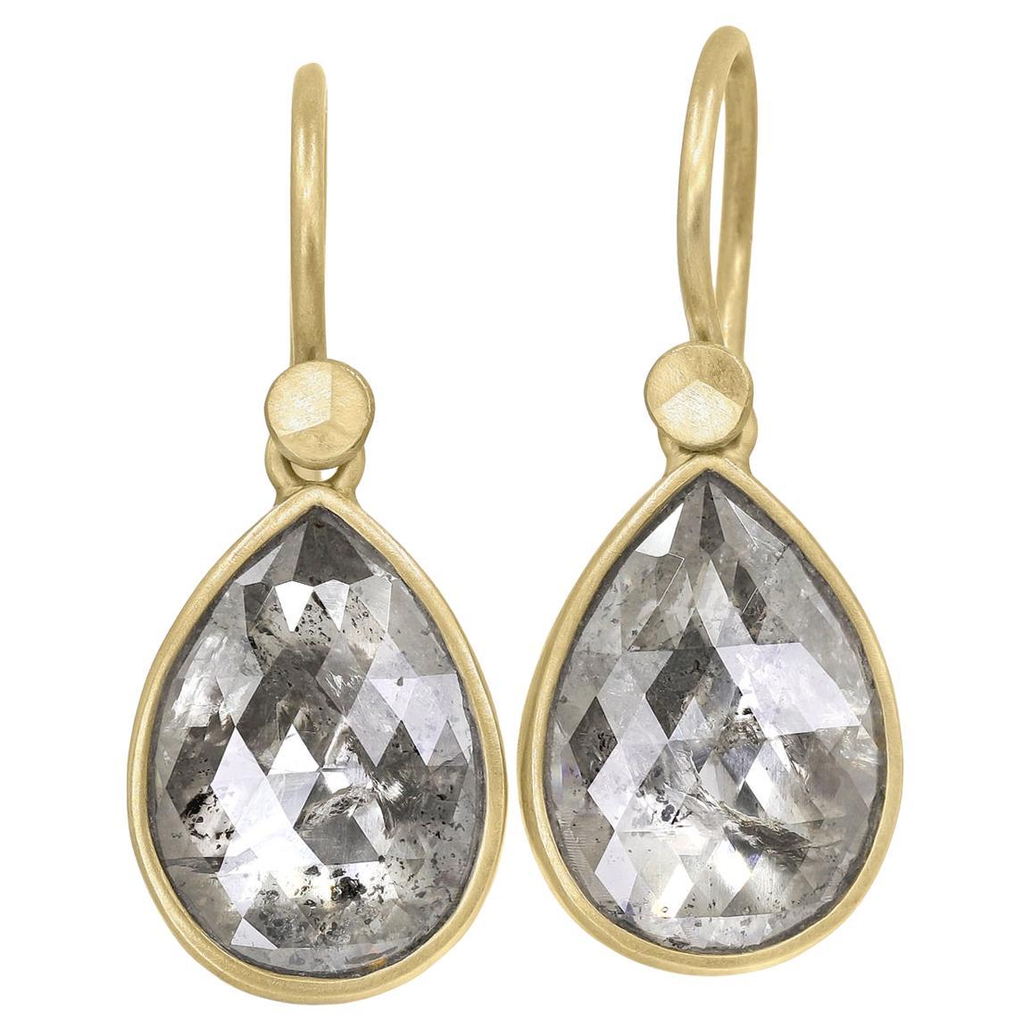 3.60tcw Salt and Pepper Rose-Cut Diamond Pear Drop Earrings, Lola Brooks 2023 For Sale