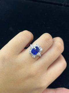 3.61 Carat Blue Sapphire Cocktail Ring made in 18K White Gold