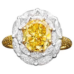 3.61 Carat Cushion Statement Fancy Yellow 14K White Gold Sunlit Royal Radiance