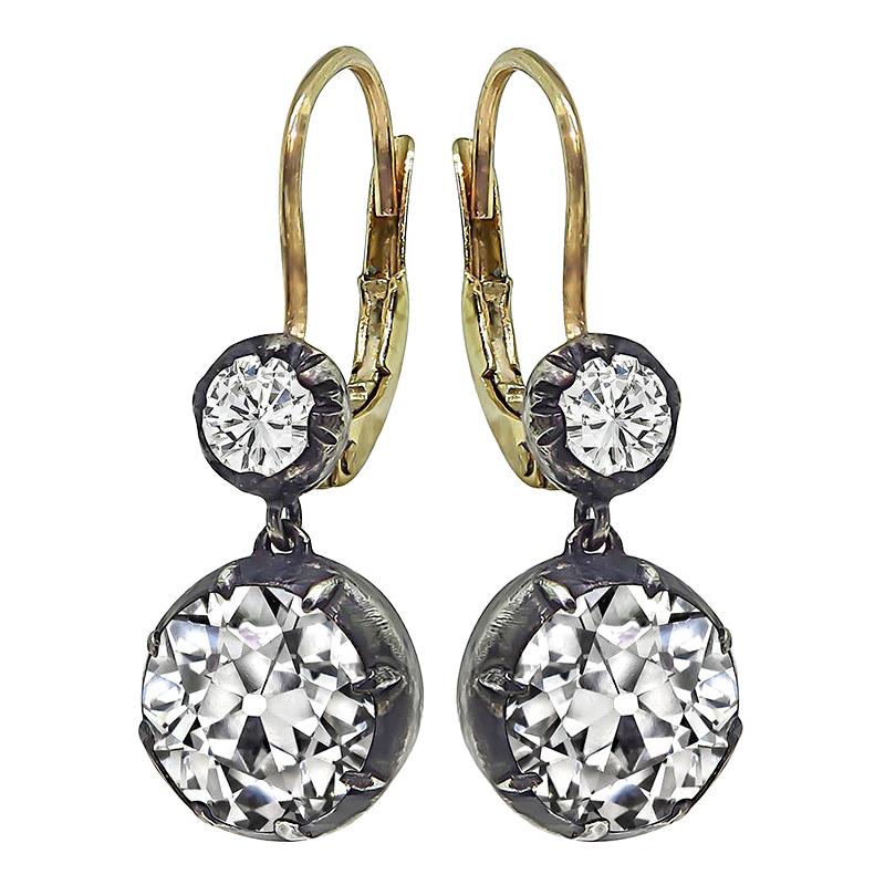 3.61 Carat Diamond Silver and Gold Earrings