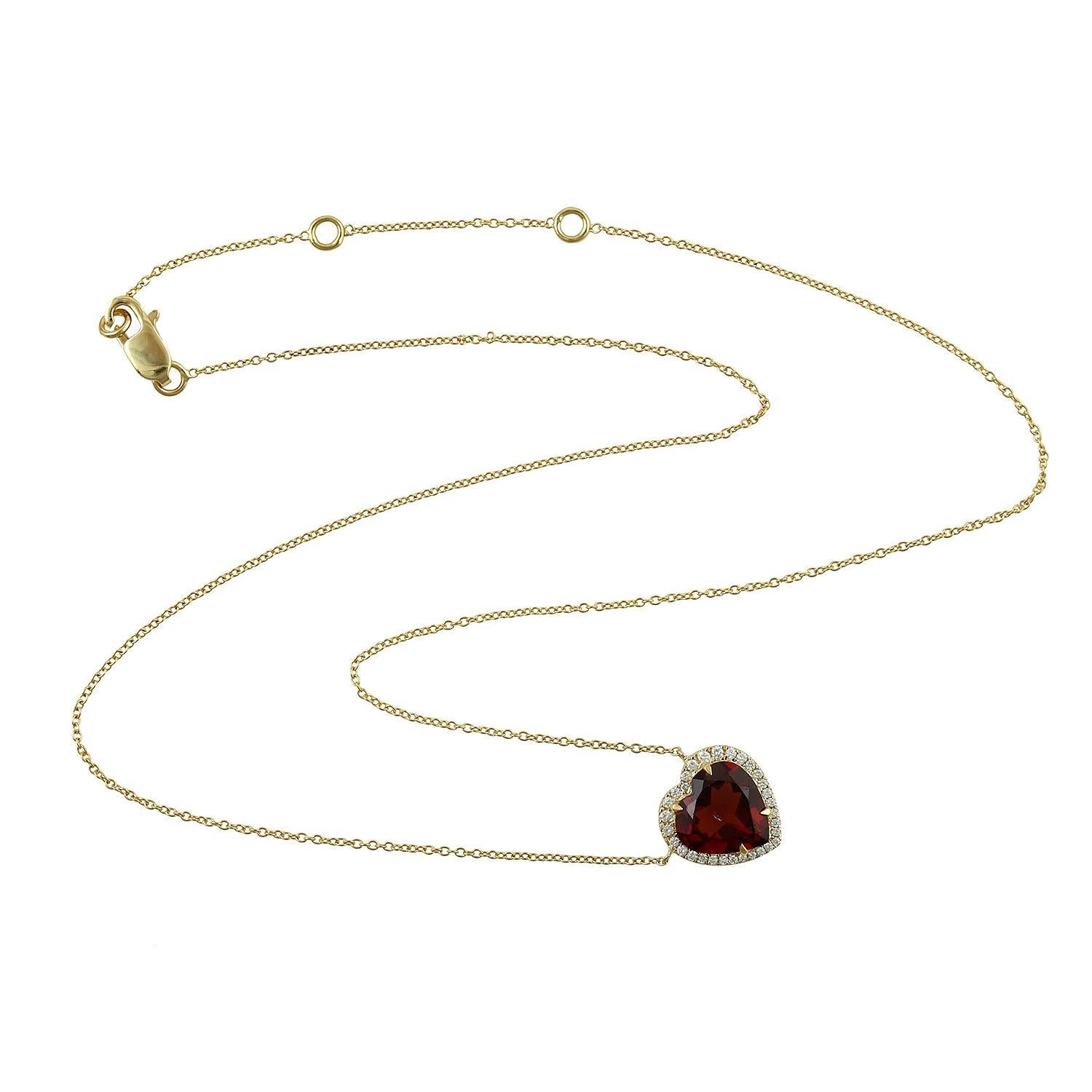 For Sale:  3.61 Carat Garnet Diamond 14 Karat Gold Heart Necklace 4
