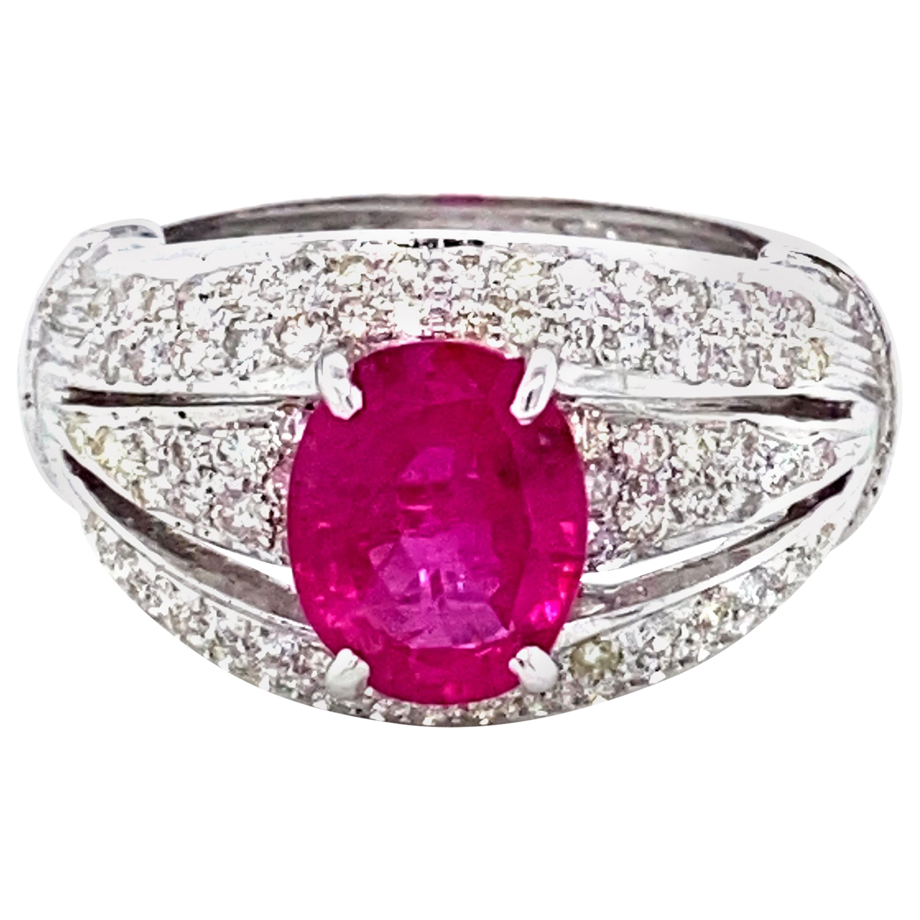3.61 Carat GRS Certified No Heat Ruby and Diamond Engagement Ring