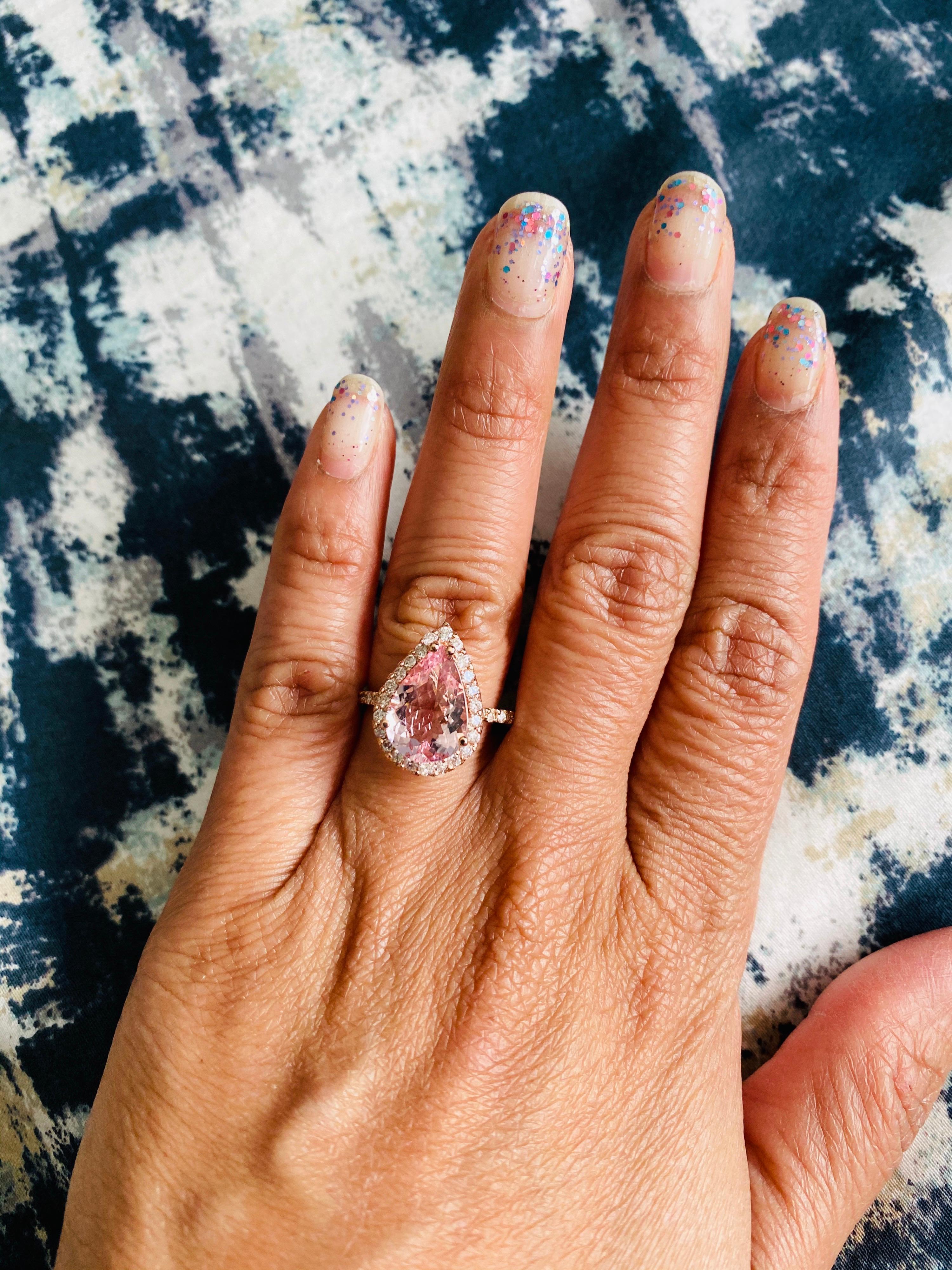Women's 3.61 Carat Morganite Diamond 14 Karat Rose Gold Engagement Ring
