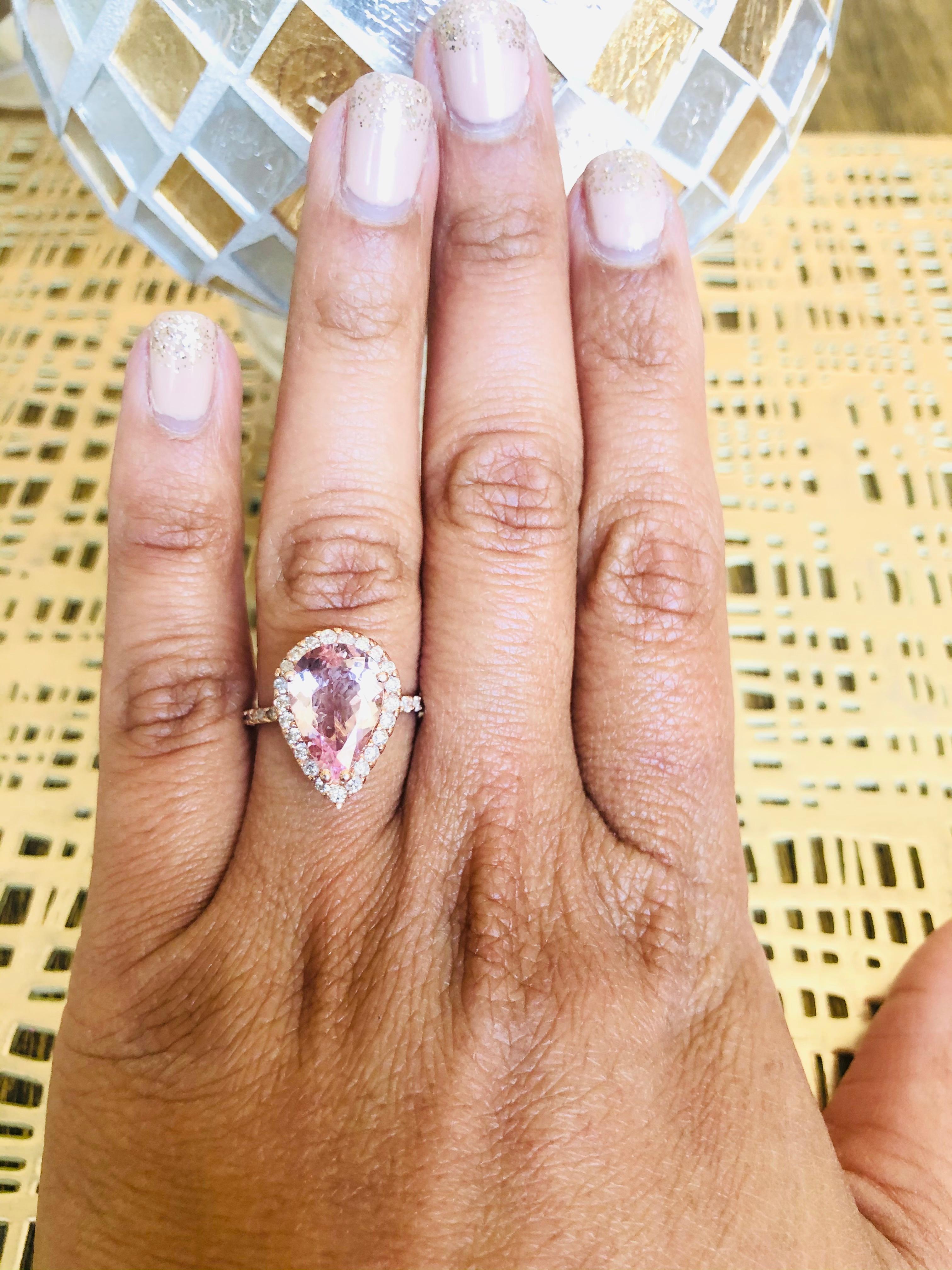 3.61 Carat Morganite Diamond 14 Karat Rose Gold Engagement Ring 2