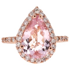 3.61 Carat Morganite Diamond 14 Karat Rose Gold Engagement Ring