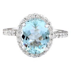 Bague aigue-marine naturelle en or blanc 14 carats