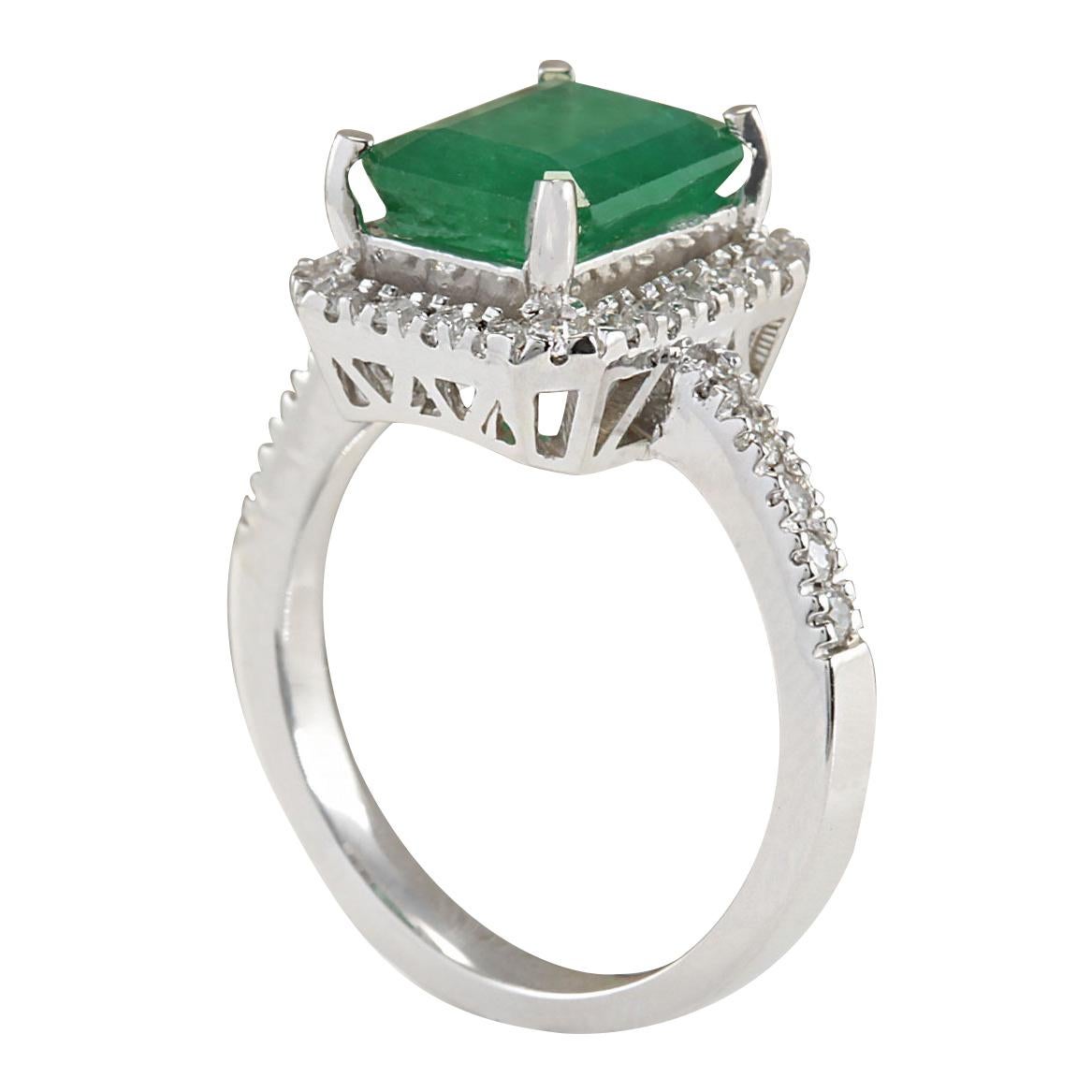 Smaragd-Diamantring aus 14 Karat Weißgold  (Smaragdschliff) im Angebot