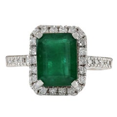 Emerald Diamond Ring In 14 Karat White Gold