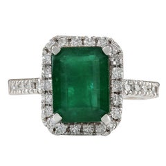 Emerald Diamond Ring In 14 Karat White Gold 