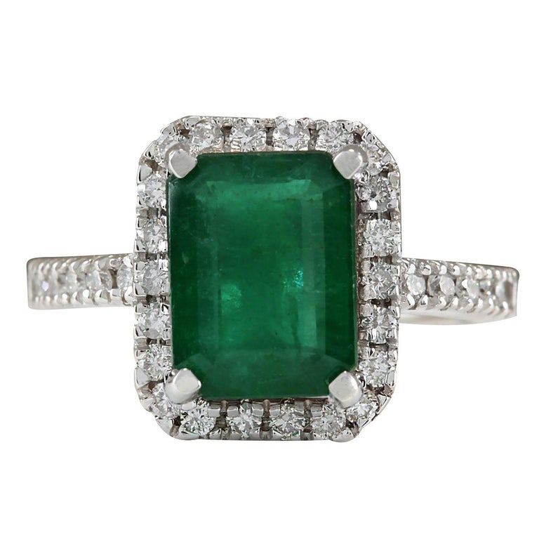 3.61 Carat Natural Emerald 18 Karat White Gold Diamond Ring For Sale at ...