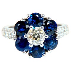 3.61 Carat Natural Sapphires Diamond Cluster Ring 14 Karat Snowflake Floretta