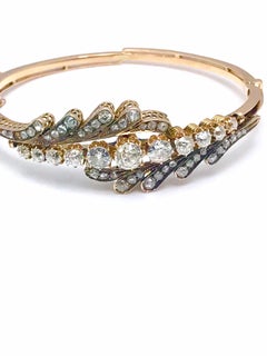 3.61 Carat Old Mine Cut and Rose Cut Diamond Bypass Style Bangle Bracelet