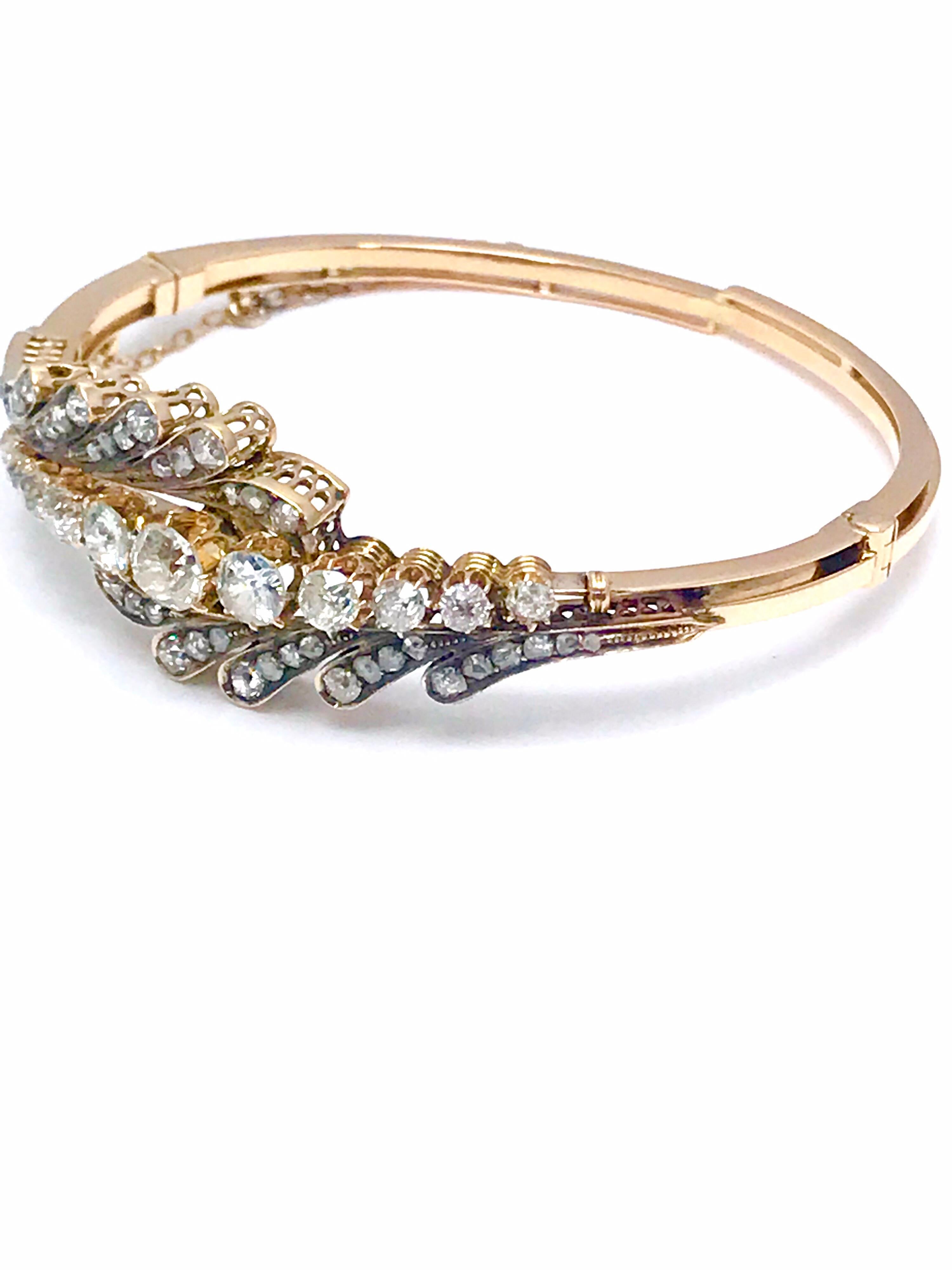 Victorian 3.61 Carat Old Mine Cut and Rose Cut Diamond Bypass Style Bangle Bracelet