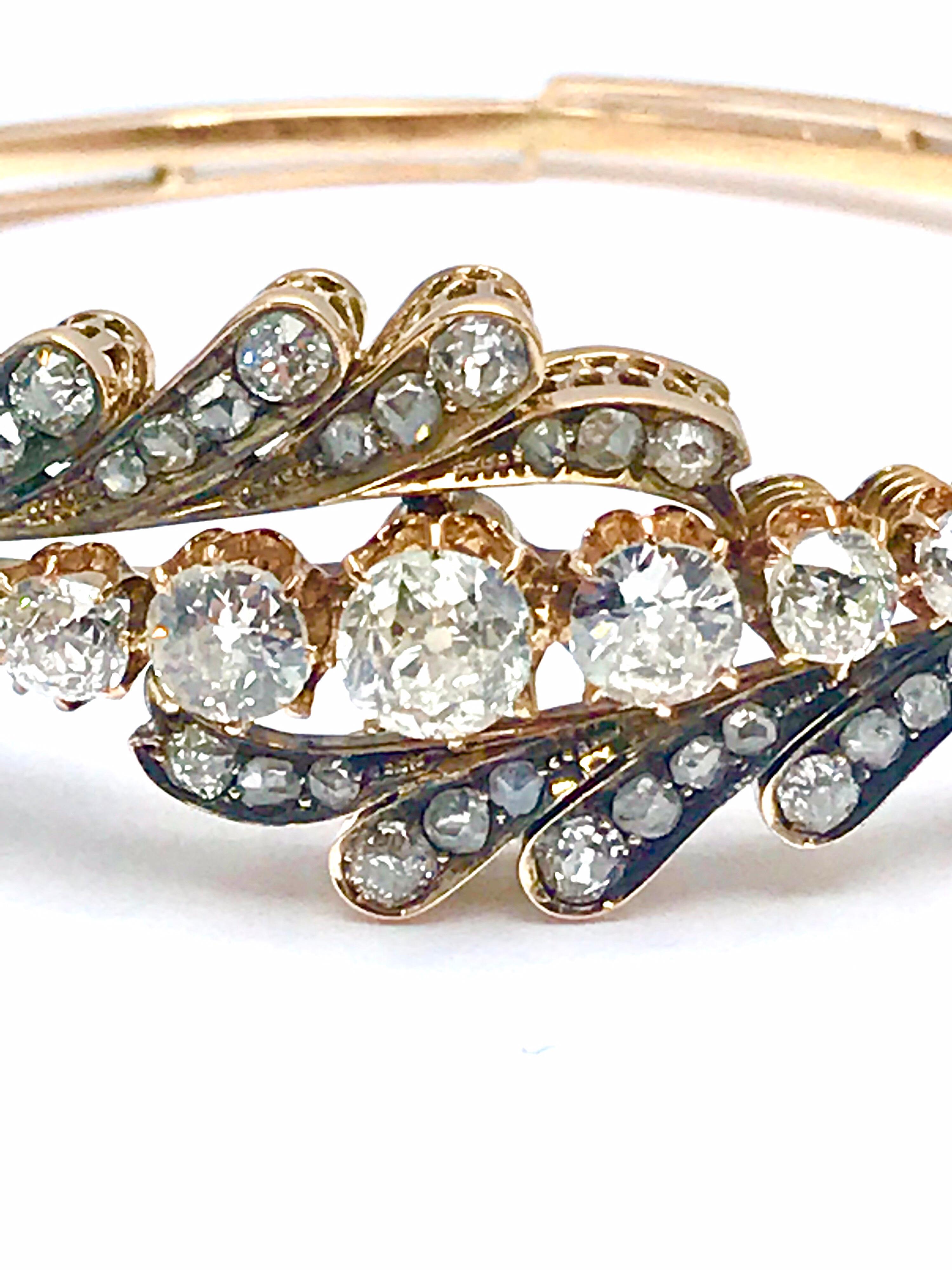 3.61 Carat Old Mine Cut and Rose Cut Diamond Bypass Style Bangle Bracelet 2