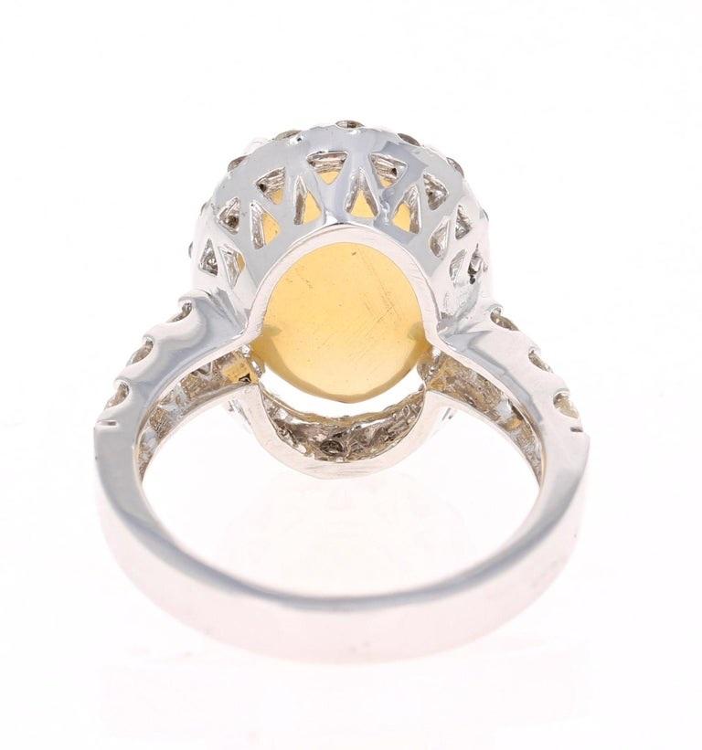 Oval Cut 3.61 Carat Opal Diamond White Gold Statement Ring