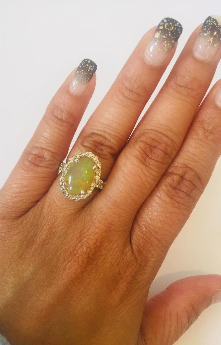 Women's 3.61 Carat Opal Diamond White Gold Statement Ring