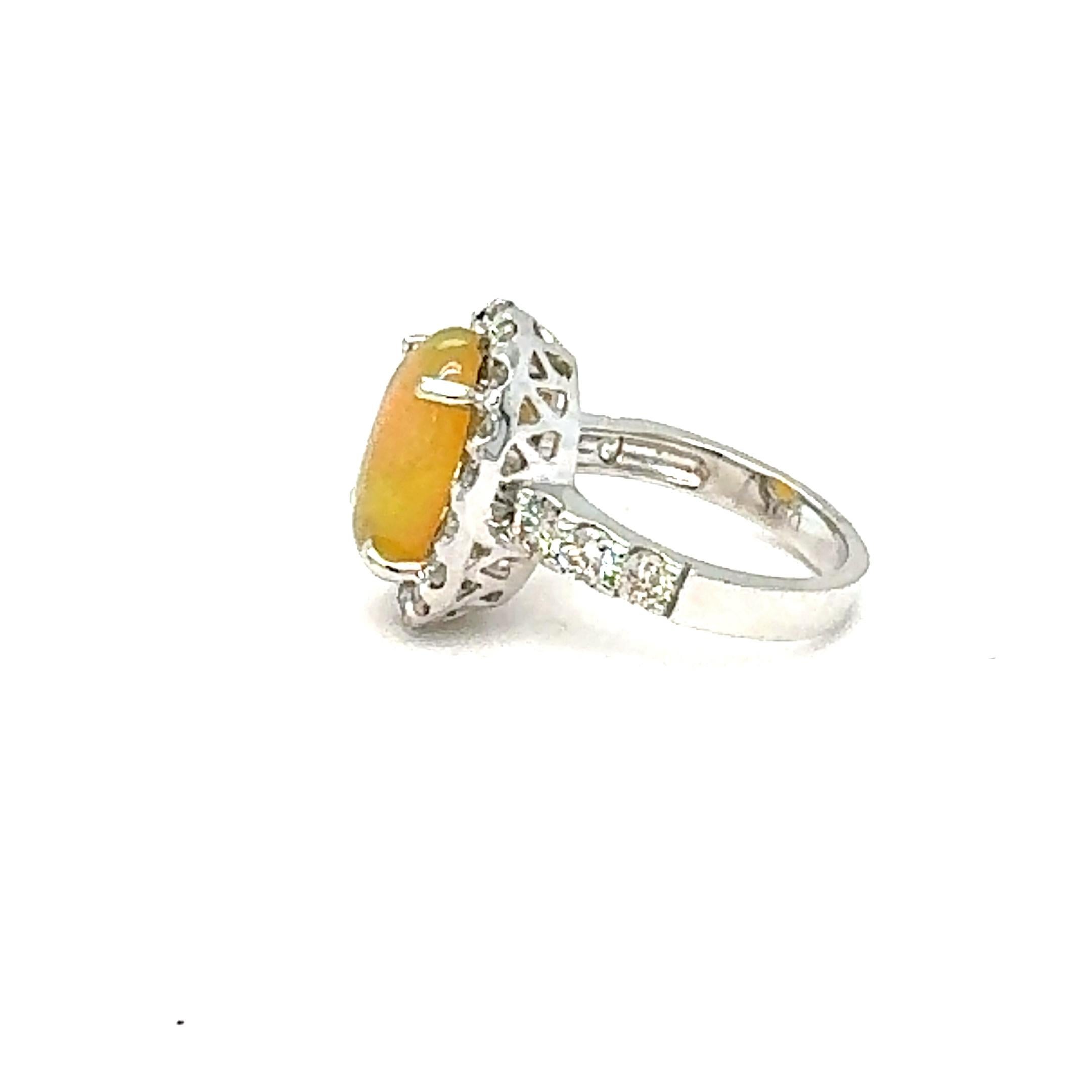 Women's 3.61 Carat Oval Cut Natural Opal Diamond 14 Karat White Gold Engagement Ring For Sale