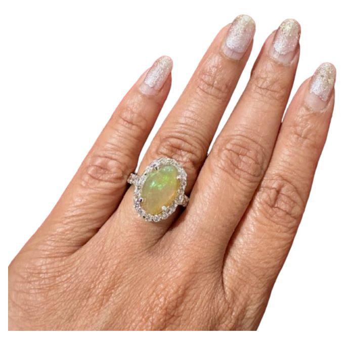 3.61 Carat Oval Cut Natural Opal Diamond 14 Karat White Gold Engagement Ring For Sale