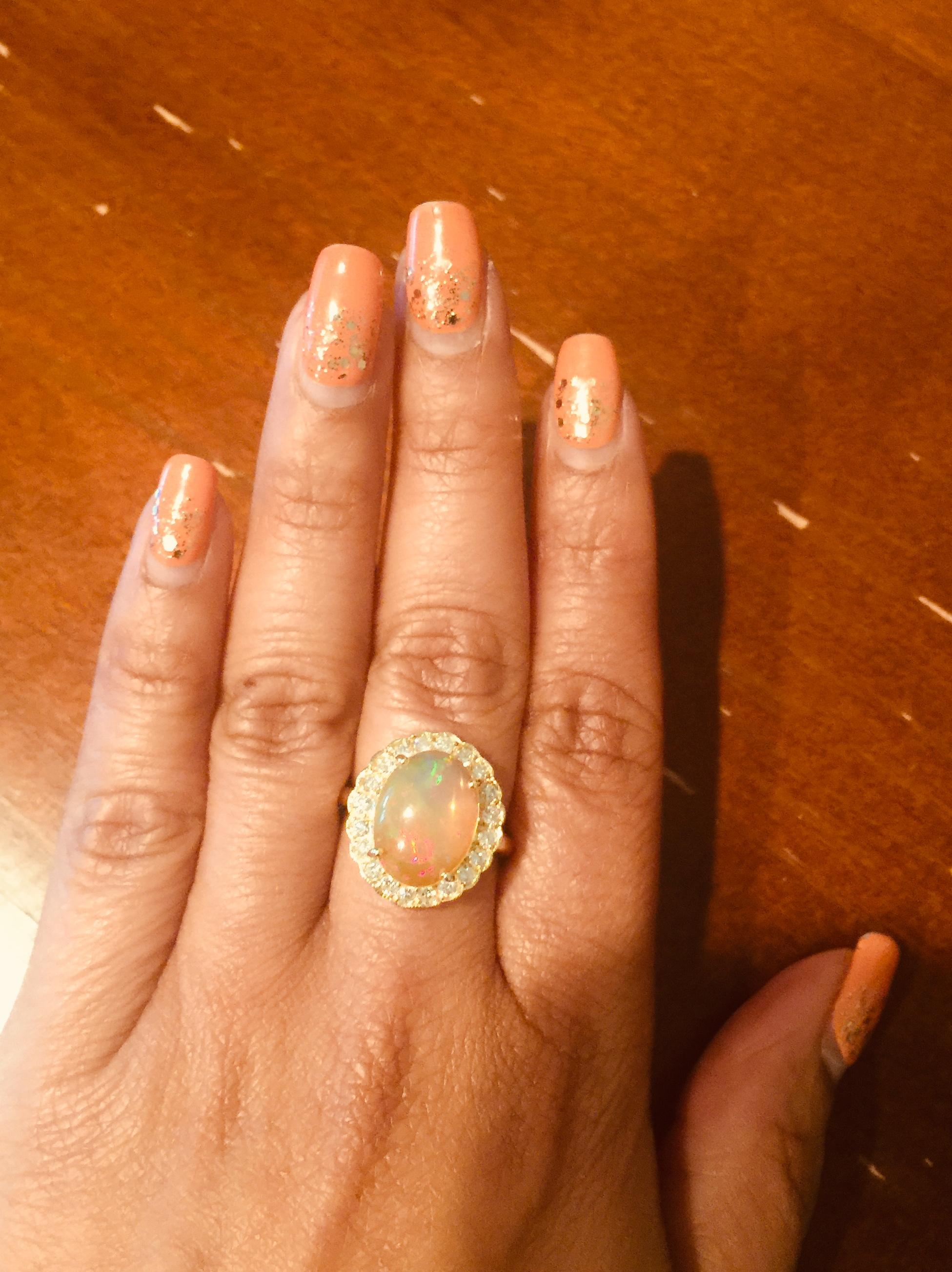 3.61 Carat Opal Diamond Cocktail Ring In New Condition In Los Angeles, CA