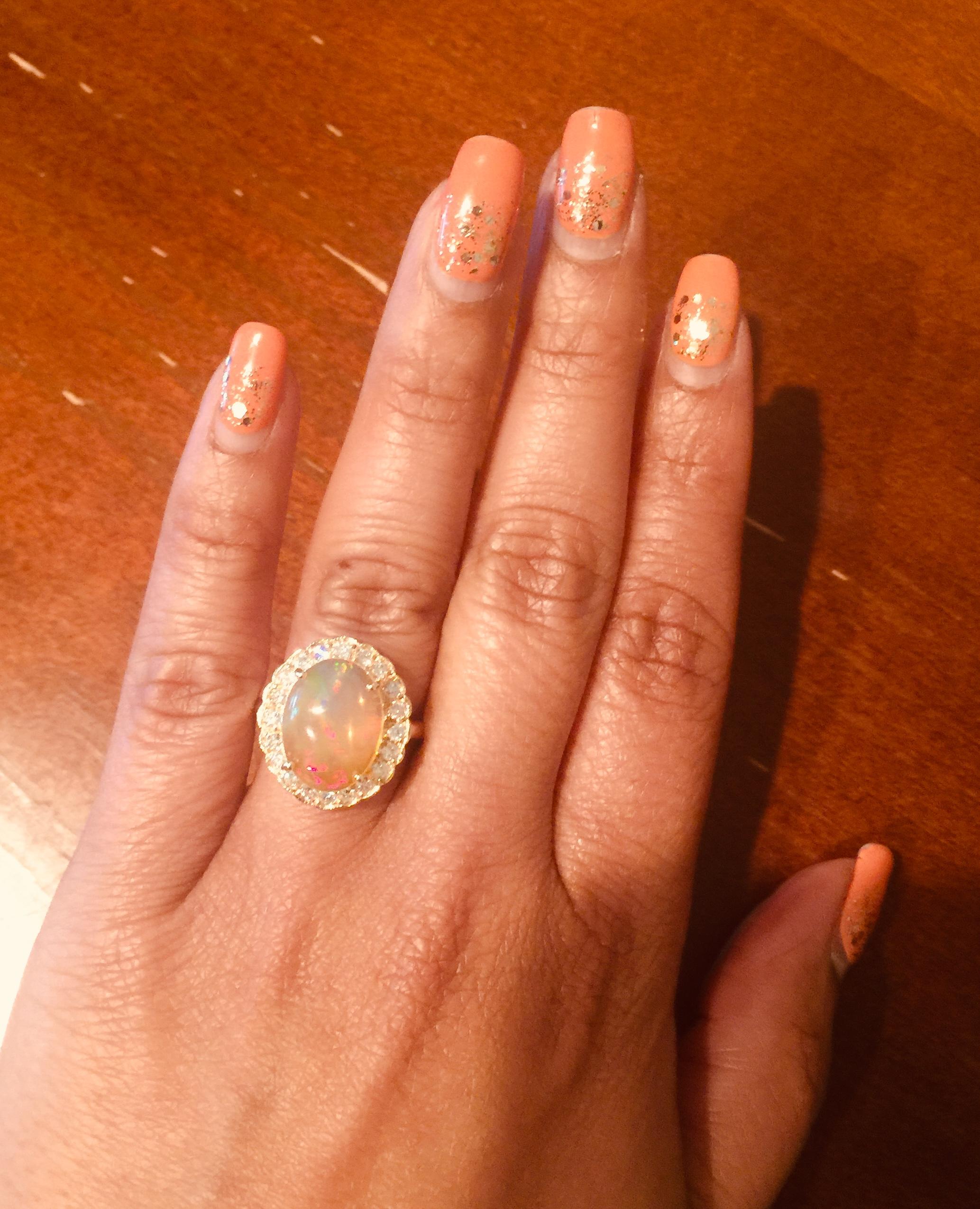 Women's 3.61 Carat Opal Diamond Cocktail Ring