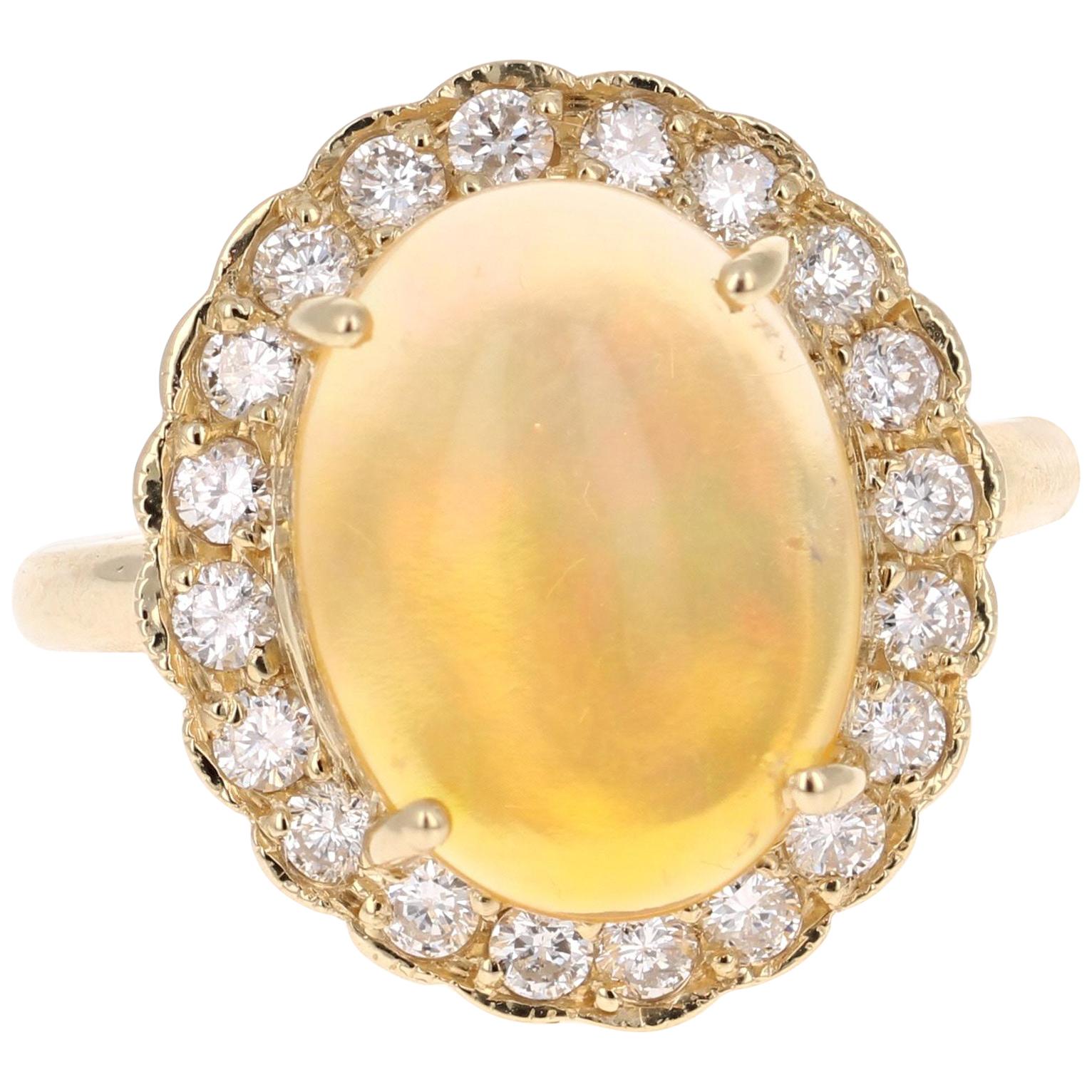 3.61 Carat Opal Diamond Cocktail Ring