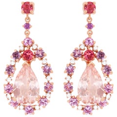 del Pink Morganite, Pink Sapphire, Pink Tourmaline and Diamond Earrings