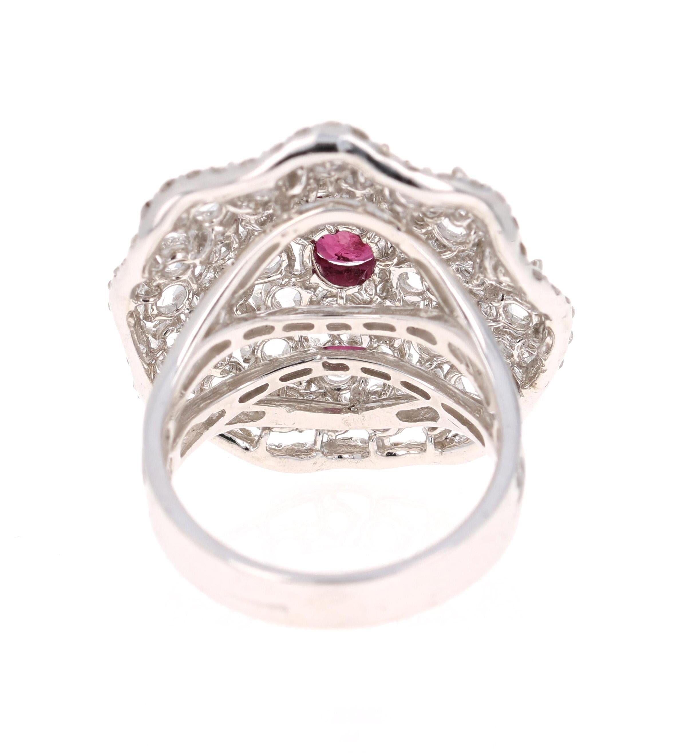 3.61 Carat Ruby Rose Cut Diamond 14 Karat White Gold Cocktail Ring In New Condition In Los Angeles, CA