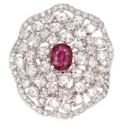 3.61 Carat Ruby Rose Cut Diamond 14 Karat White Gold Cocktail Ring
