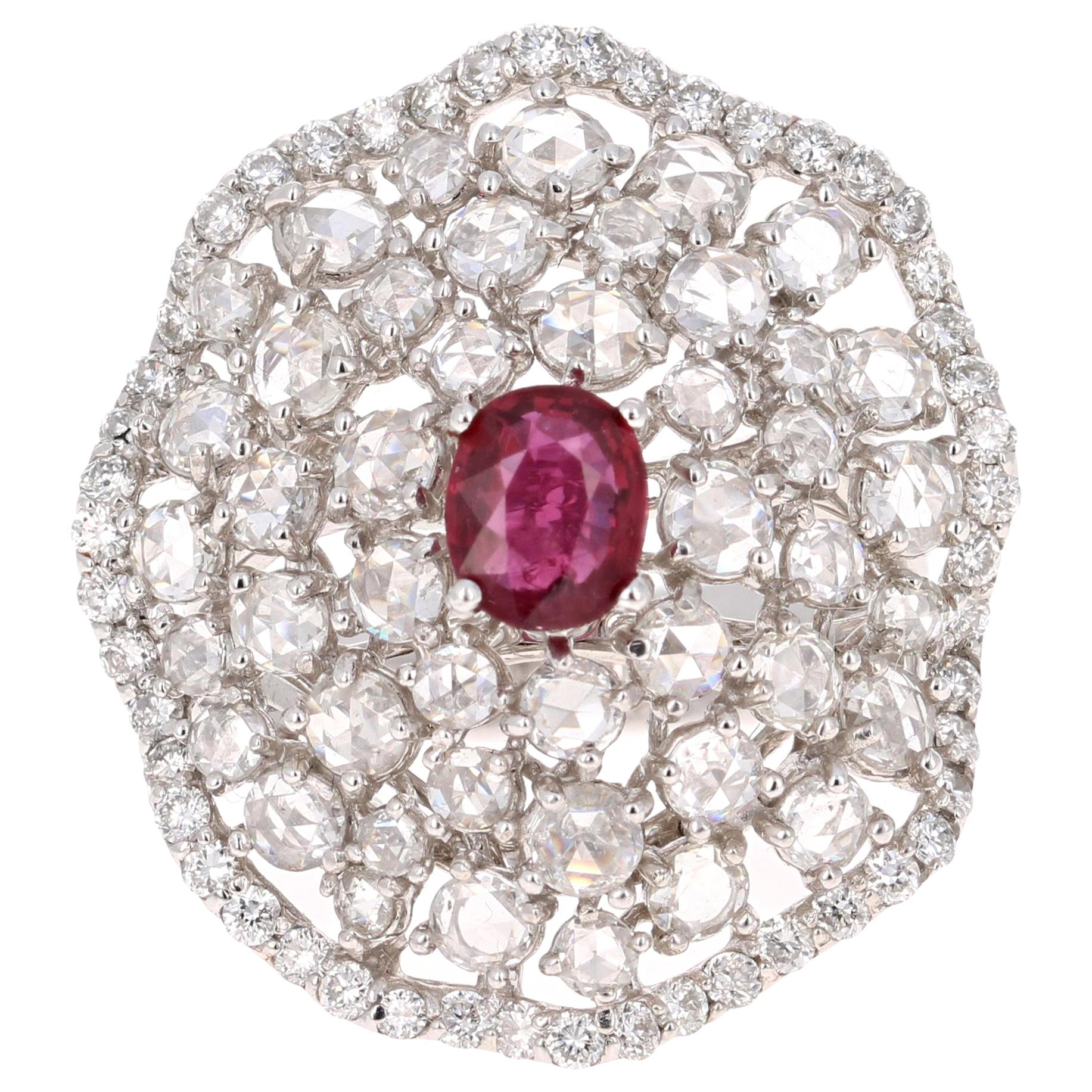 Anillo de cóctel de oro blanco de 14 quilates con diamantes talla rosa rubí de 3,61 quilates en venta