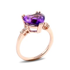 Natural Purple Amethyst Gemstone 3.61 carats in 14K Rose Gold Ring with Diamonds
