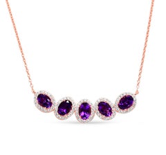 Collana da sposa con ametista da 3,61 carati placcata in oro rosa e argento 925 A. Silver