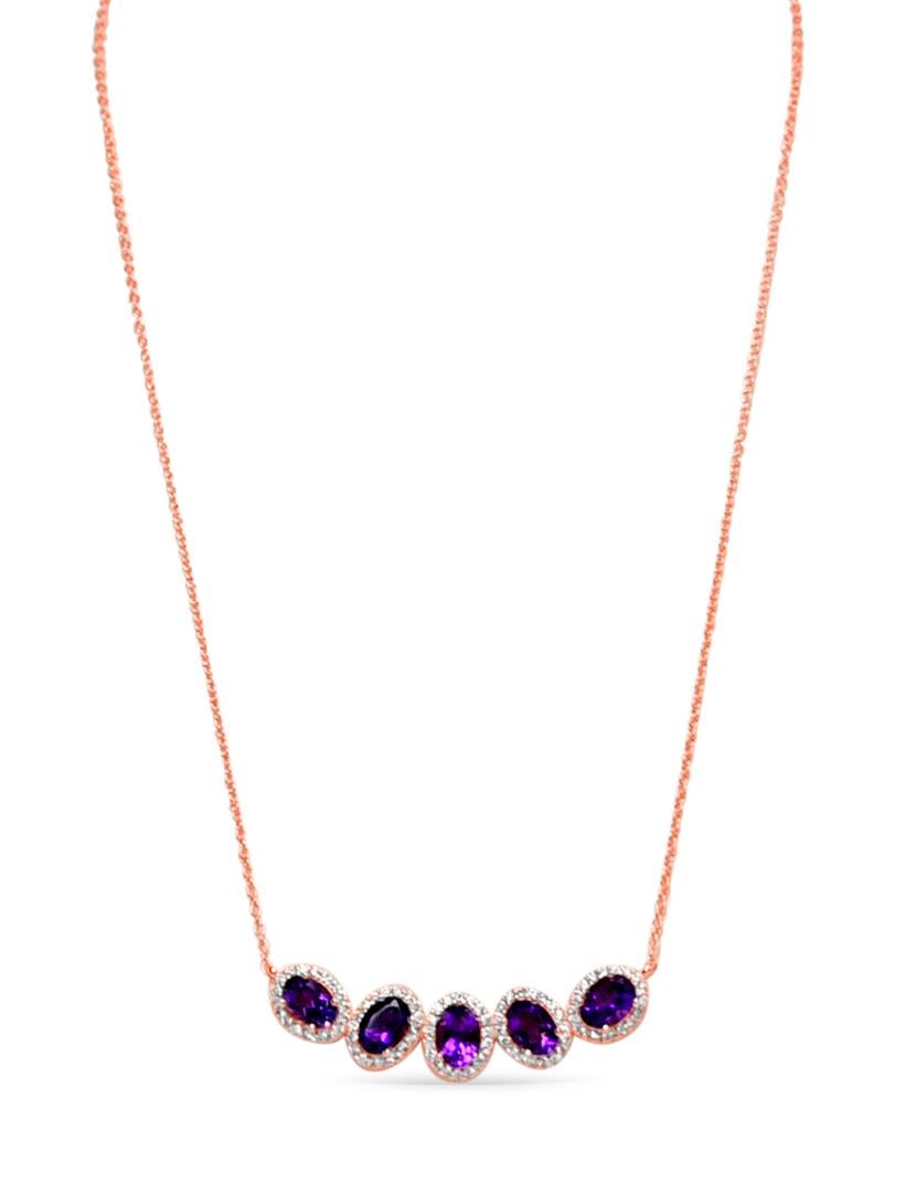 Art Deco 3.61 Ctw Amethyst Bridal Necklace Rose Gold Plated 925 Sterling Silver Necklace For Sale