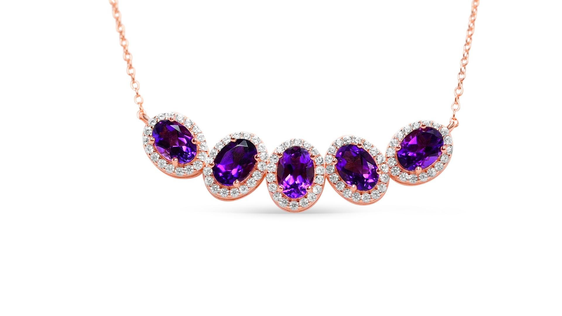 Collana da sposa con ametista da 3,61 carati placcata in oro rosa e argento 925 A. Silver in vendita 1
