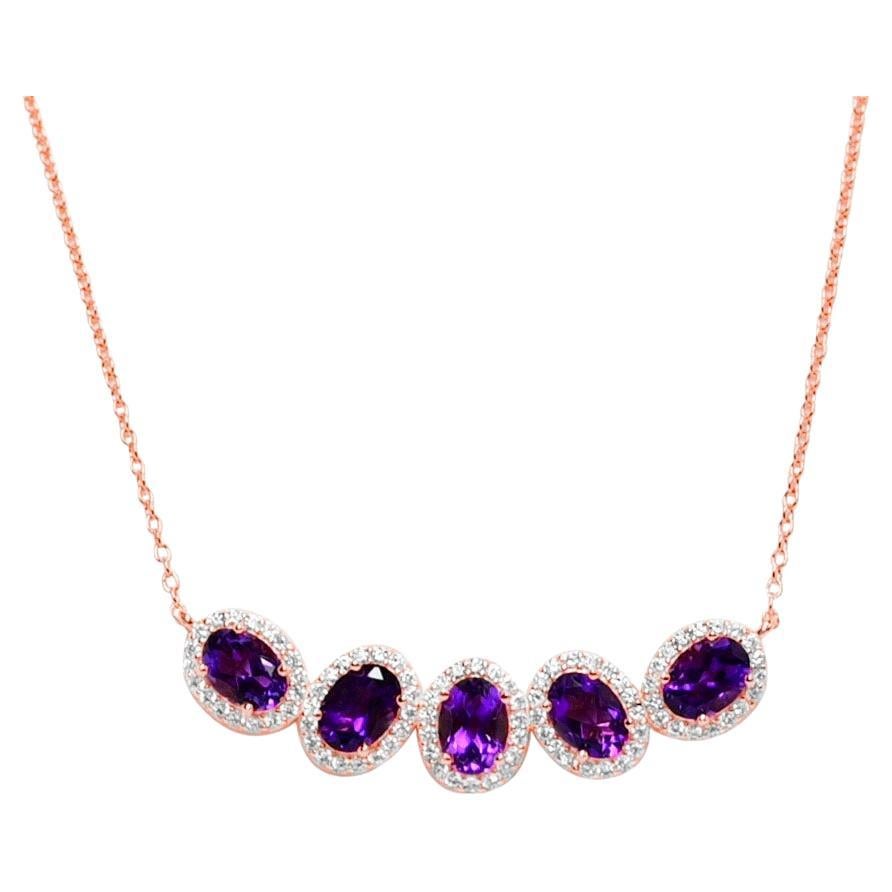 3,61 Karat Amethyst Braut-Halskette Roségold vergoldet 925 Sterlingsilber Halskette im Angebot