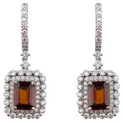 3.61 Mandarin Garnet and Diamond Dangle Earrings
