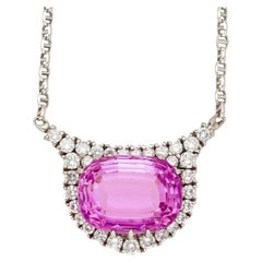 36.10 Carat Cushion-Cut Kunzite And Diamond in 18k White Gold Necklace