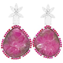 Pendientes de zafiro multicolor tallado de 36,12 quilates, rubí y diamante blanco Oro de 14 quilates