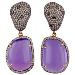 36.12 Carat Tumbled Amethyst and Diamond Earring in Victorian Style