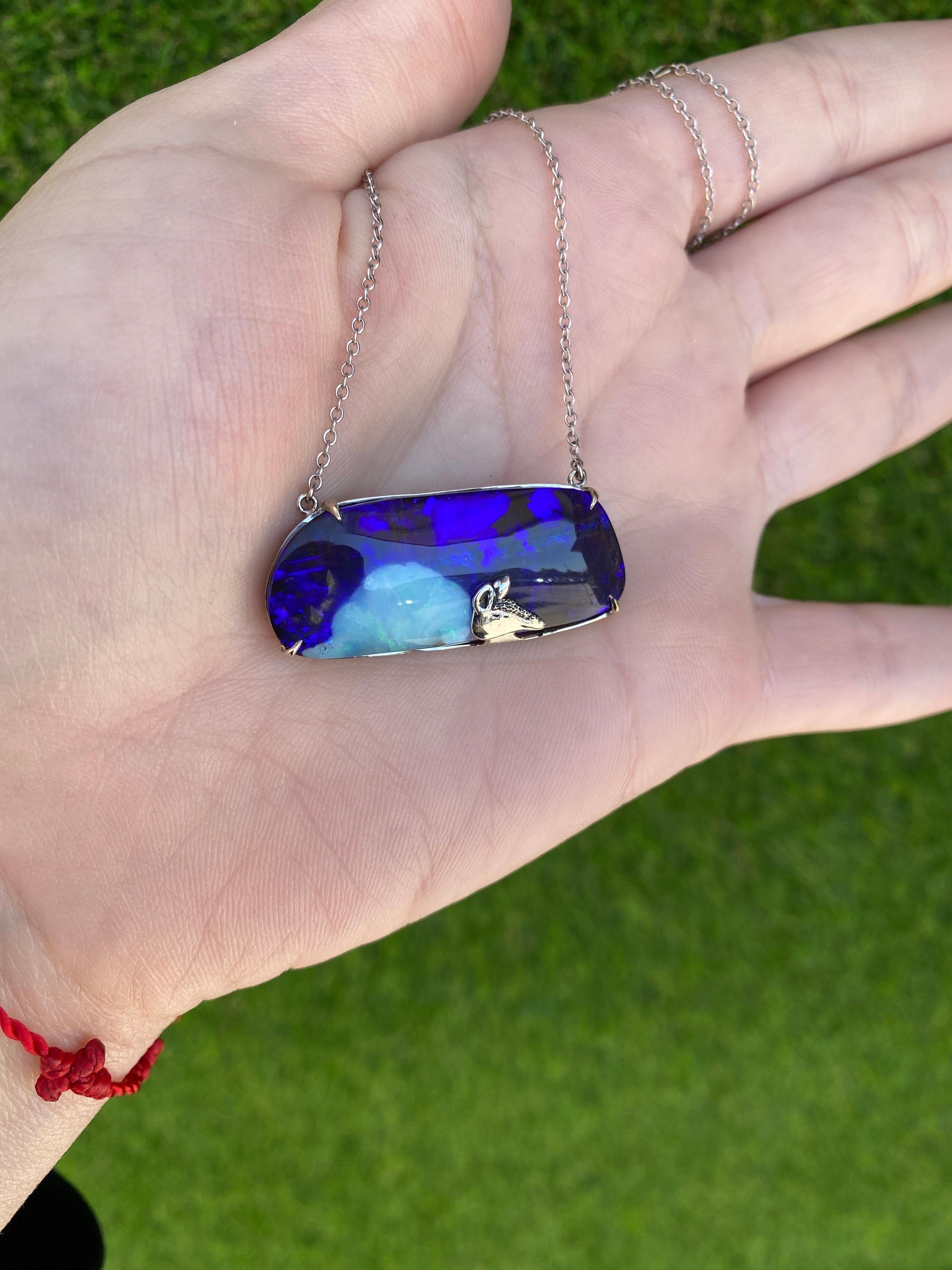 36.15 Carat Boulder Opal 18 Karat White Gold Necklace  In New Condition For Sale In Houston, TX