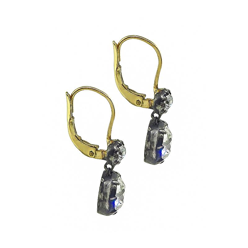 Victorian 3.61 Carat Diamond Silver and Gold Earrings