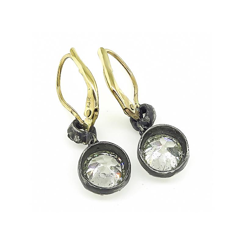 Old Mine Cut 3.61 Carat Diamond Silver and Gold Earrings